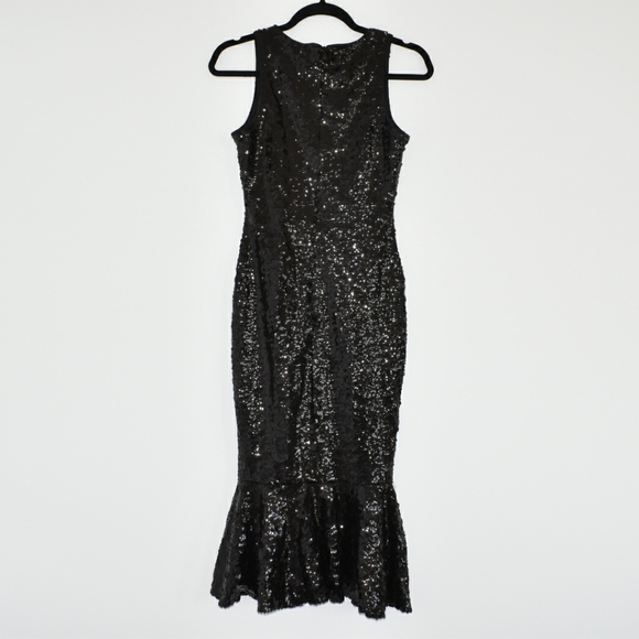 Sequin Frill Hem Midi Dress Black - Picture 3 of 6